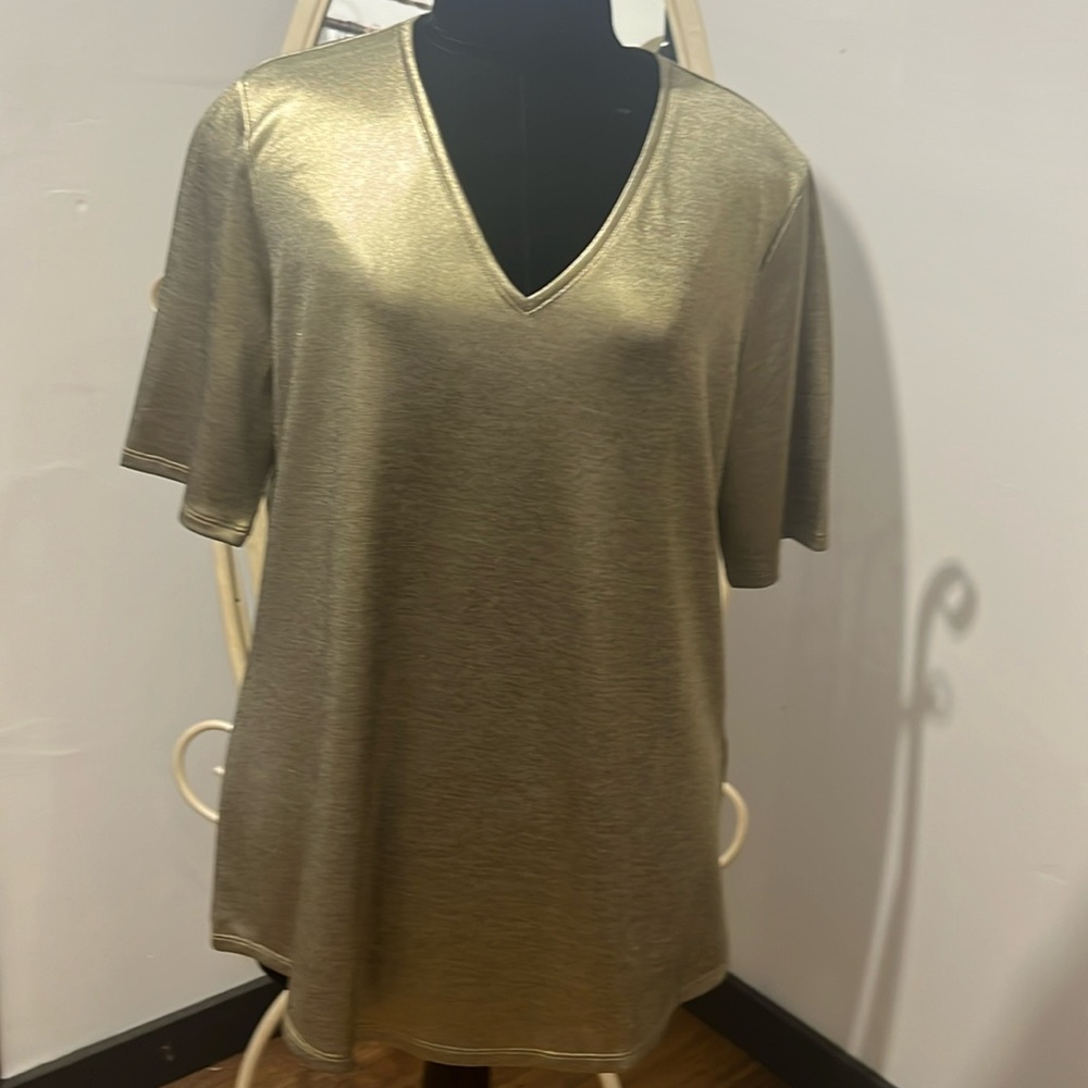 CHICOS - Glittery Metallic Short Sleeve Top